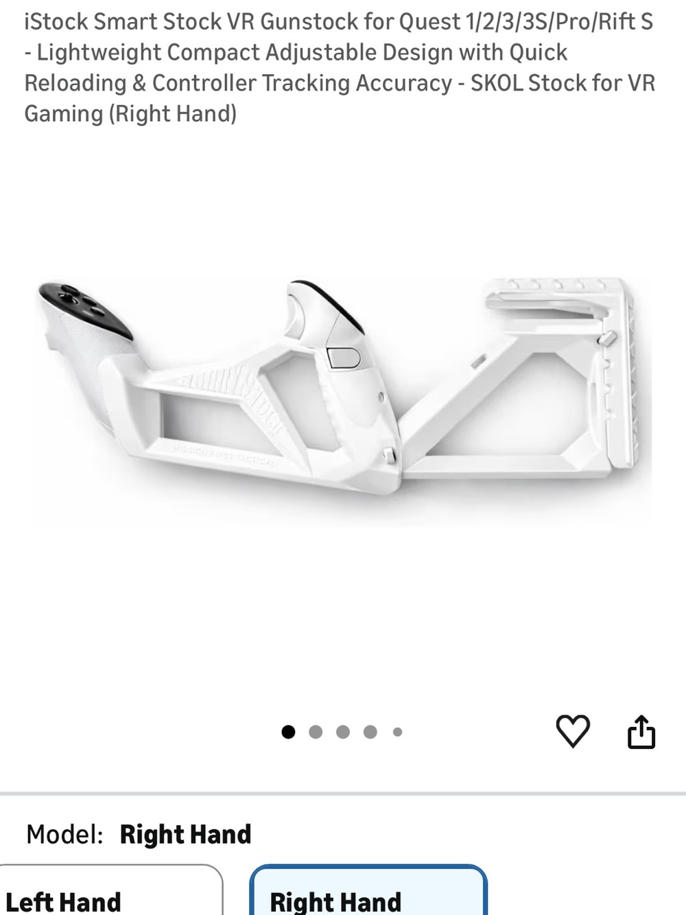 Smart Stock VR Gunstock for Quest - White (Right Hand)